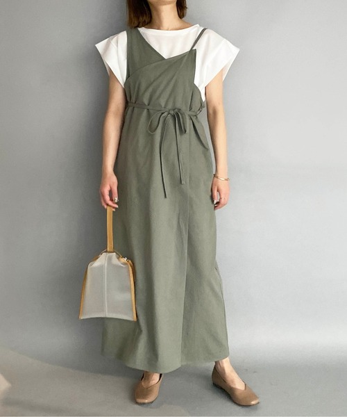 PICCIN（ピッチン）の「アシメラップキャミワンピース（ワンピース・レディース・ベージュ/グリーン・M）」の18枚目の写真