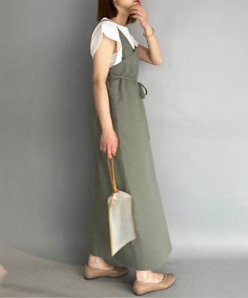 PICCIN（ピッチン）の「アシメラップキャミワンピース（ワンピース・レディース・ベージュ/グリーン・M）」の16枚目の写真