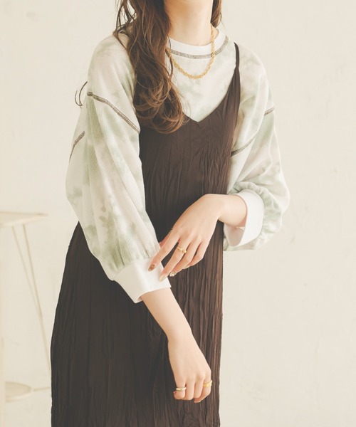 Ambre Neige(アンブルネージュ)の「タイダイ柄ワッフルカットソー/【WEB/EC限定商品】(Tシャツ/カットソー・レディース・ライトグリーン/モカ・FREE)」の1枚目の写真