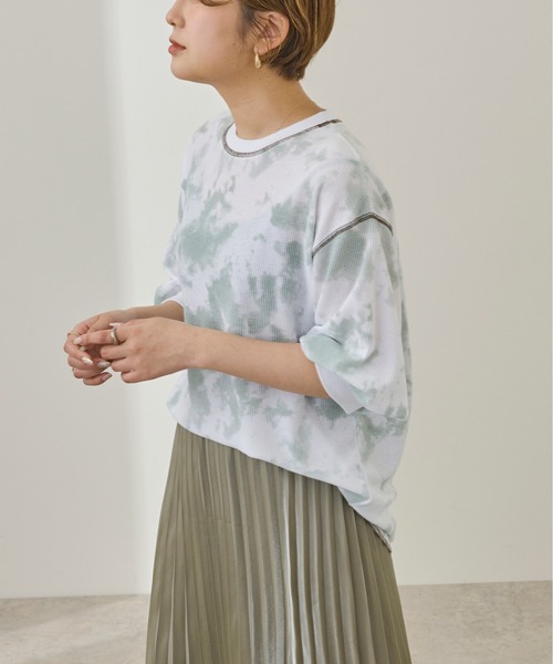 Ambre Neige(アンブルネージュ)の「タイダイ柄ワッフルカットソー/【WEB/EC限定商品】(Tシャツ/カットソー・レディース・ライトグリーン/モカ・FREE)」の4枚目の写真