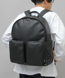 シープスキンライク フェイクレザー 2ポケット デイパック / ビッグサイズ / 大容量 バックパック