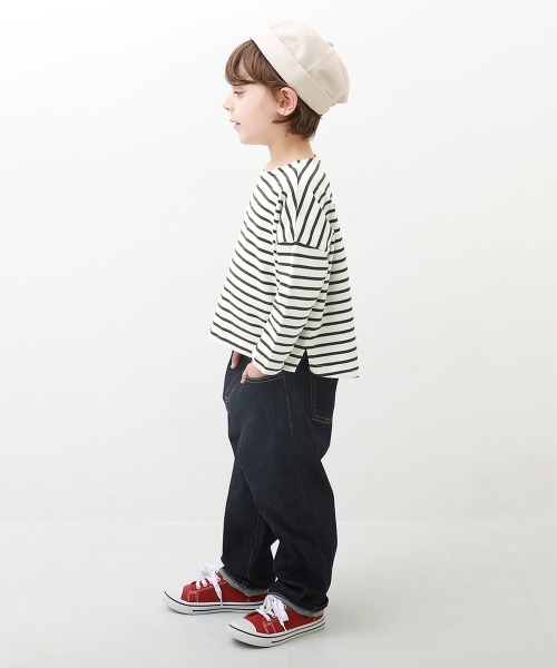 devirock（デビロック）の「ゆるっとボーダー 長袖Tシャツ（Tシャツ/カットソー・キッズ・ブラック/ネイビー/サックスブルー/ラベンダー/チャコール/ダークベージュ・110cm/100cm/120cm/130cm/140cm/150cm/160cm）」の8枚目の写真