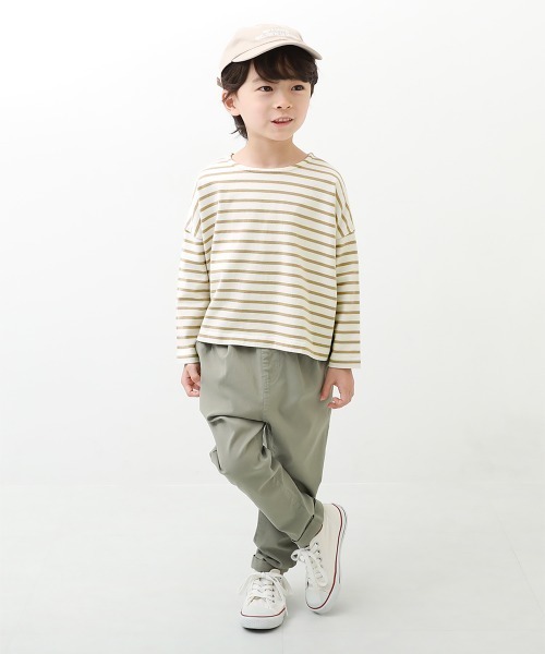 devirock（デビロック）の「ゆるっとボーダー 長袖Tシャツ（Tシャツ/カットソー・キッズ・ブラック/ネイビー/サックスブルー/ラベンダー/チャコール/ダークベージュ・110cm/100cm/120cm/130cm/140cm/150cm/160cm）」の9枚目の写真