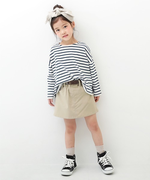 devirock（デビロック）の「ゆるっとボーダー 長袖Tシャツ（Tシャツ/カットソー・キッズ・ブラック/ネイビー/サックスブルー/ラベンダー/チャコール/ダークベージュ・110cm/100cm/120cm/130cm/140cm/150cm/160cm）」の10枚目の写真
