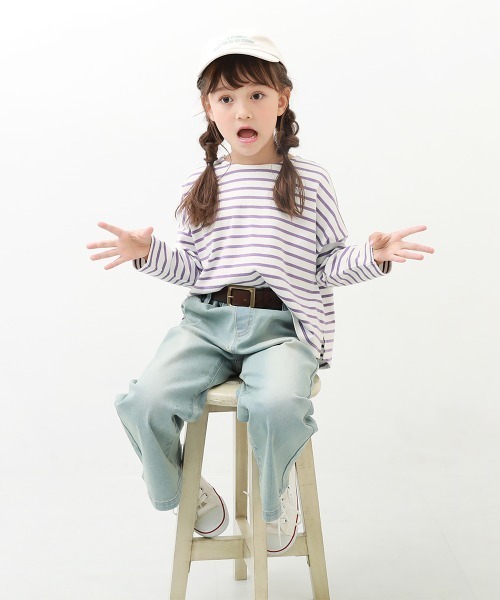 devirock（デビロック）の「ゆるっとボーダー 長袖Tシャツ（Tシャツ/カットソー・キッズ・ブラック/ネイビー/サックスブルー/ラベンダー/チャコール/ダークベージュ・110cm/100cm/120cm/130cm/140cm/150cm/160cm）」の12枚目の写真