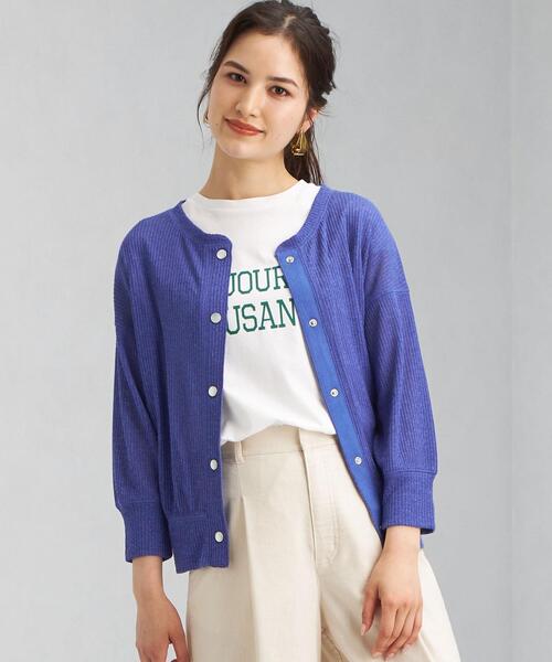 green label relaxing（グリーンレーベルリラクシング）の「ドットボタン 2WAY カーディガン（カーディガン/ボレロ・レディース・ナチュラル/ケリー/ロイヤルブルー・FREE）」の3枚目の写真