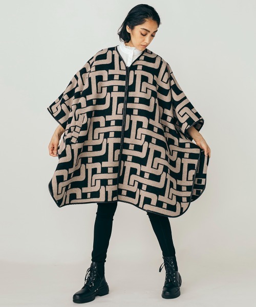 DOUBLE STANDARD CLOTHING（ダブルスタンダードクロージング）の「<original>DSジャガードパイピングポンチョ（その他アウター・レディース・チャコールグレー/ブラック・FREE）」の18枚目の写真