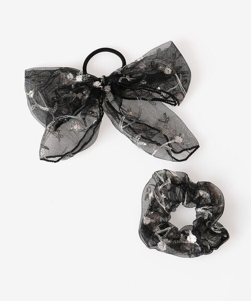 MAJESTIC LEGON(マジェスティックレゴン)の「チュールししゅうリボンset(その他ヘアアクセサリー・レディース・ホワイト系その他2/ブラック系その他・FREE)」の2枚目の写真