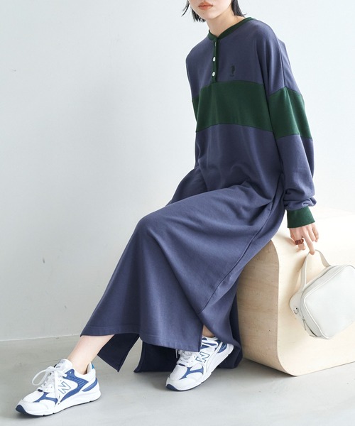 U.S. POLO ASSN.(ユーエスポロアッスン)の「U.S. POLO ASSN. /ユーエスポロアッスン 別注ワンポイント刺繍ロゴ オーバーサイズラガーシャツワンピース(ワンピース・レディース・ブラック/オレンジ/モスグリーン/ブラック×ベージュ/ネイビー/モカ/グレイッシュベージュ/ネイビー系1/ブラック×ホワイト/グリーン系1/オートミール・FREE)」の10枚目の写真