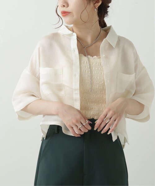 RAY CASSIN（レイカズン）の「テンセルガーゼショートシャツ（シャツ/ブラウス・レディース・ライトカーキ/オフホワイト/ブラック/モカ・FREE）」の2枚目の写真