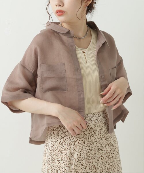 RAY CASSIN（レイカズン）の「テンセルガーゼショートシャツ（シャツ/ブラウス・レディース・ライトカーキ/オフホワイト/ブラック/モカ・FREE）」の3枚目の写真