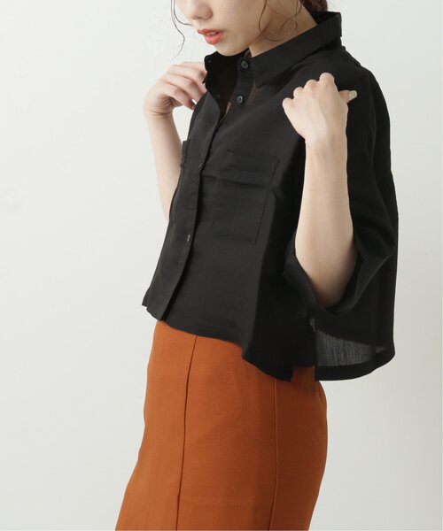 RAY CASSIN（レイカズン）の「テンセルガーゼショートシャツ（シャツ/ブラウス・レディース・ライトカーキ/オフホワイト/ブラック/モカ・FREE）」の5枚目の写真