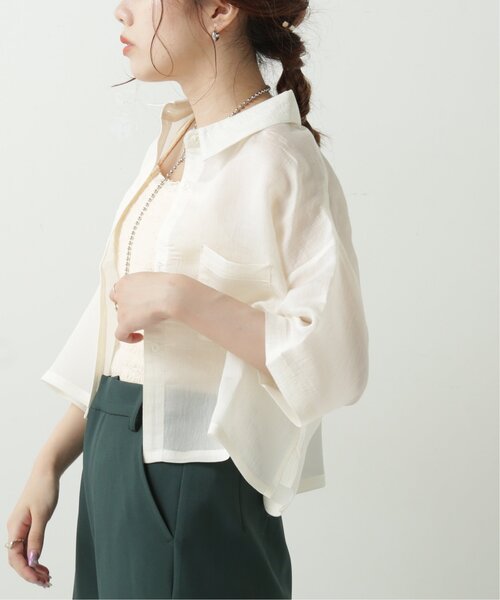 RAY CASSIN（レイカズン）の「テンセルガーゼショートシャツ（シャツ/ブラウス・レディース・ライトカーキ/オフホワイト/ブラック/モカ・FREE）」の10枚目の写真