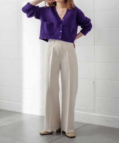 mystic（ミスティック）の「ポケットショートカーディガン（カーディガン/ボレロ・レディース・チャコールグレー/パープル/オフホワイト/イエロー/ラベンダー・FREE）」の17枚目の写真