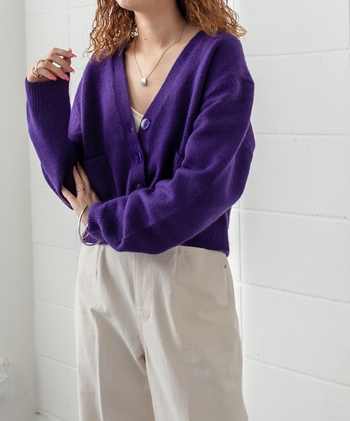 mystic（ミスティック）の「ポケットショートカーディガン（カーディガン/ボレロ・レディース・チャコールグレー/パープル/オフホワイト/イエロー/ラベンダー・FREE）」の18枚目の写真