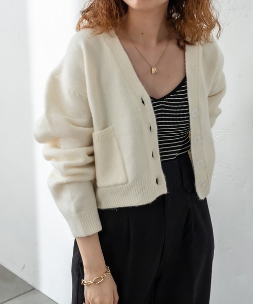 mystic（ミスティック）の「ポケットショートカーディガン（カーディガン/ボレロ・レディース・チャコールグレー/パープル/オフホワイト/イエロー/ラベンダー・FREE）」の14枚目の写真