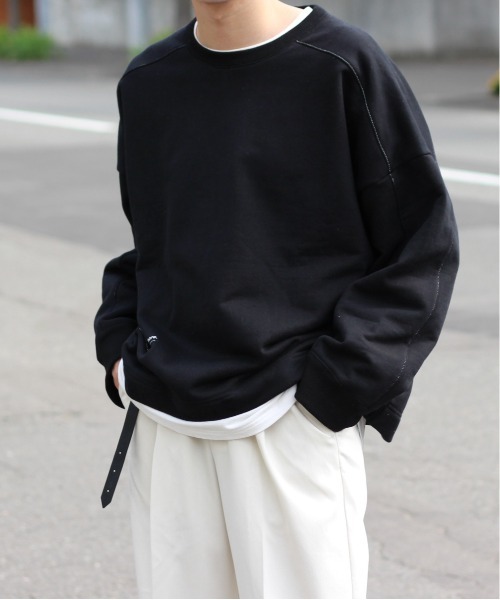 y/m by れぽすけ(イムバイレポスケ)の「クルーネックステッチスウェット(スウェット・メンズ・ブラック/ホワイト・LARGE/MEDIUM)」の18枚目の写真
