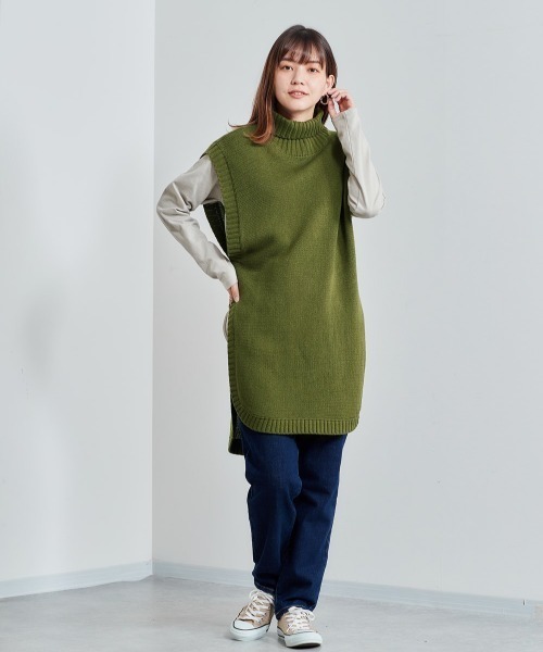 cepo(セポ)の「タートルニット スリットベストワンピース(チュニック・レディース・ベージュ/グリーン/ブラック/ライム/グレー・M)」の10枚目の写真