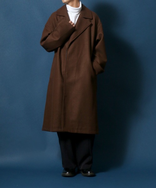 ANPAS（アンパス）の「Stretch Melton Oversize Long Chester Coat/ストレッチメルトン オーバーサイズ 比翼仕立て ロングチェスターコート（チェスターコート・メンズ・ブラック/モカ/グレイッシュベージュ・M/L）」の18枚目の写真