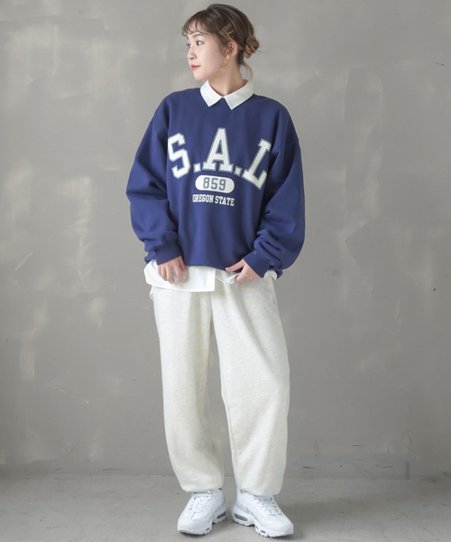 SPINNS（スピンズ）の「【ゆったりシルエット】カラースウェットパンツ（スウェットパンツ・レディース・ブラック/オフホワイト/ホワイト/ダークグリーン/オートミール・M/L）」の16枚目の写真