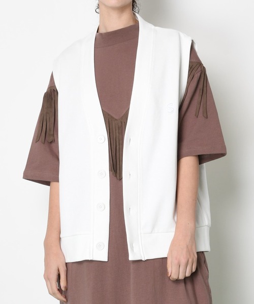 SUPERTHANKS（スーパーサンクス）の「リブ ボタン ベスト ■セットアップ対応■(ユニセックス)（ベスト・メンズ・サックスブルー/ライトベージュ/ホワイト/ブラック・L/S/M）」の2枚目の写真