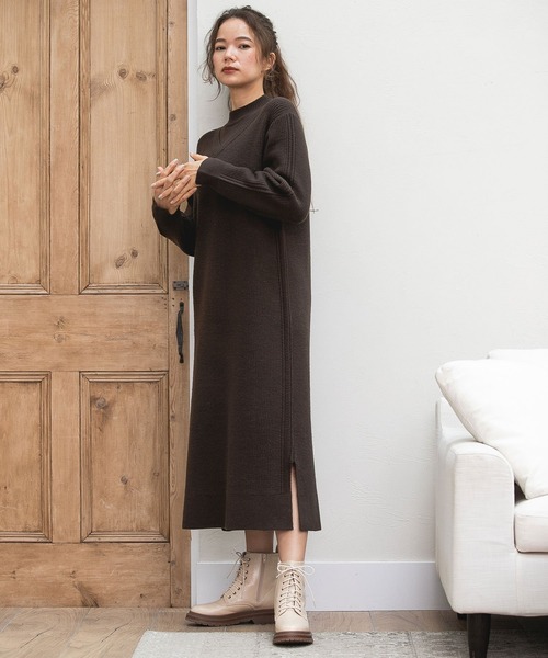 niko and...（ニコアンド）の「洗えるレイヤード風ニットワンピース（ワンピース・レディース・オフホワイト/ブラウン/ネイビー・FREE）」の3枚目の写真