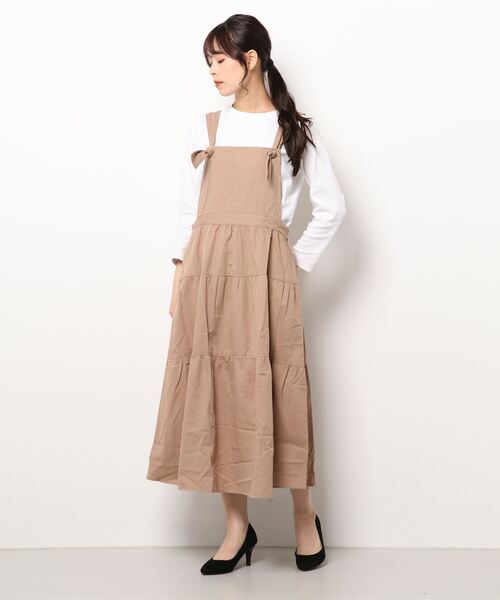 RANAN(ラナン)の「ティアードジャンパースカート(ジャンパースカート・レディース・ベージュ/チャコール/ライトグレー・L/M/LL)」の11枚目の写真