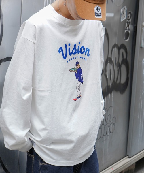 VISION STREET WEAR（ヴィジョンストリートウェア）の「VISION STREET WEAR　ビジョンストリートウエア　ガールプリントロンT（Tシャツ/カットソー・メンズ・チャコールグレー/スカイブルー/オフホワイト・M/L）」の2枚目の写真