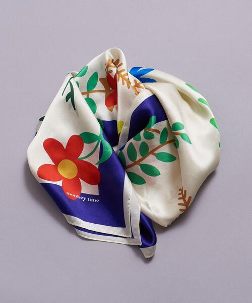 MONKEY TIME（モンキータイム）の「＜monkey time＞ FLOWER SILK SCARF 85/スカーフ（ストール/ショール・メンズ・ライム/ナチュラル・FREE）」の2枚目の写真