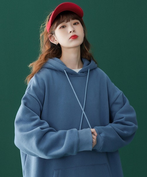 .KOM(ドットコム)の「A'GEM/9 × .kom『.kom/ドットケーオーエム』ルーズシルエット プルオーバーパーカー(パーカー・レディース・ホワイト/ライトブルー/ブラック/パープル/ネイビー/グレー/ピンク/オレンジ/ブルー・M/L/XL)」の6枚目の写真