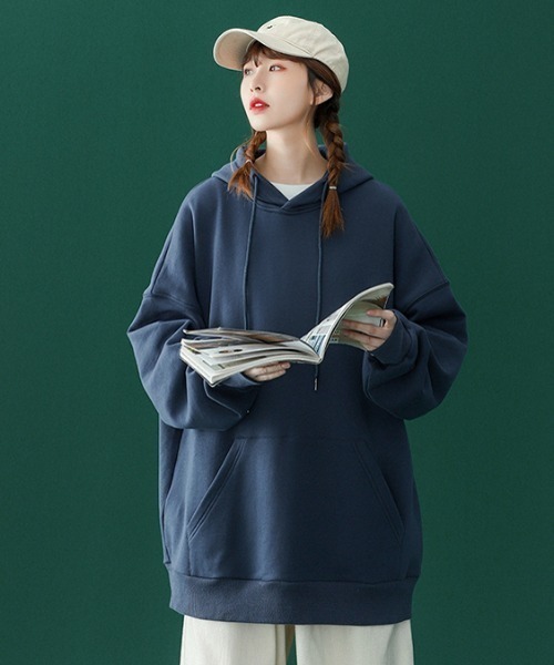 .KOM(ドットコム)の「A'GEM/9 × .kom『.kom/ドットケーオーエム』ルーズシルエット プルオーバーパーカー(パーカー・レディース・ホワイト/ライトブルー/ブラック/パープル/ネイビー/グレー/ピンク/オレンジ/ブルー・M/L/XL)」の10枚目の写真