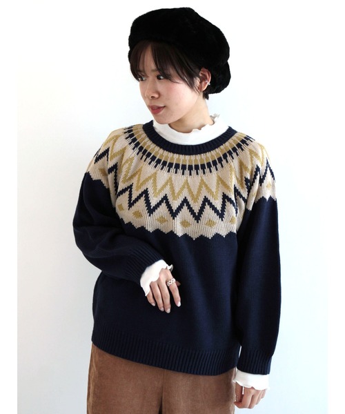 ehka sopo（エヘカソポ）の「求心柄ニット（ニット/セーター・レディース・ブラック/ネイビー/グリーン/キナリ・ﾌﾘ-）」の4枚目の写真