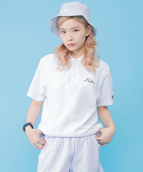 FILA（フィラ）の「【FILA/フィラ】WEB限定 別注 ワンポイント 筆記体刺繍 綿100% 襟ライン 半袖ポロシャツ（ポロシャツ・メンズ・ホワイト/ブラック/ネイビー/ネイビー系9/ブラック系9/ホワイト系9・LL/S/M/L/3L）」の3枚目の写真