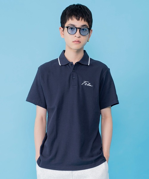 FILA（フィラ）の「【FILA/フィラ】WEB限定 別注 ワンポイント 筆記体刺繍 綿100% 襟ライン 半袖ポロシャツ（ポロシャツ・メンズ・ホワイト/ブラック/ネイビー/ネイビー系9/ブラック系9/ホワイト系9・LL/S/M/L/3L）」の6枚目の写真