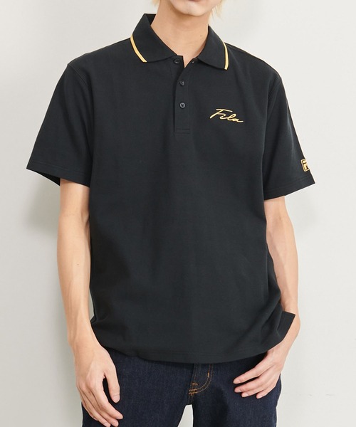 FILA（フィラ）の「【FILA/フィラ】WEB限定 別注 ワンポイント 筆記体刺繍 綿100% 襟ライン 半袖ポロシャツ（ポロシャツ・メンズ・ホワイト/ブラック/ネイビー/ネイビー系9/ブラック系9/ホワイト系9・LL/S/M/L/3L）」の4枚目の写真
