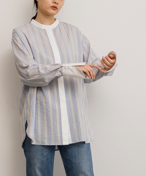 Emma Taylor(エマテイラー)の「クレリックシアーマルチストライプシャツ(シャツ/ブラウス・レディース・サックスブルー/オレンジ/ミント・FREE)」の16枚目の写真