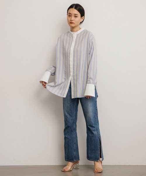 Emma Taylor(エマテイラー)の「クレリックシアーマルチストライプシャツ(シャツ/ブラウス・レディース・サックスブルー/オレンジ/ミント・FREE)」の19枚目の写真