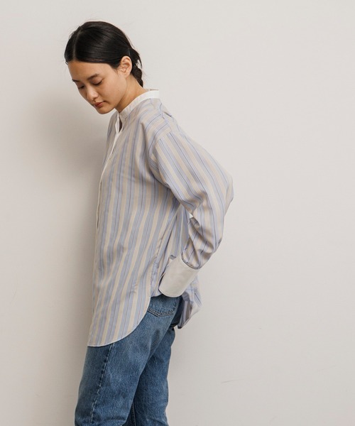 Emma Taylor(エマテイラー)の「クレリックシアーマルチストライプシャツ(シャツ/ブラウス・レディース・サックスブルー/オレンジ/ミント・FREE)」の21枚目の写真