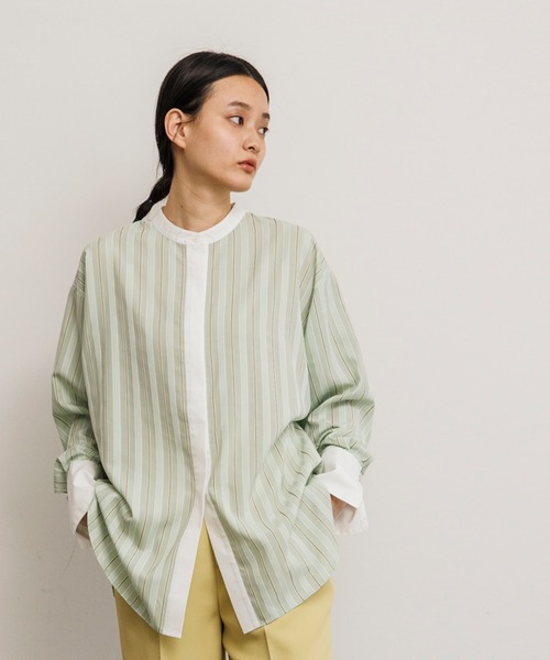 Emma Taylor(エマテイラー)の「クレリックシアーマルチストライプシャツ(シャツ/ブラウス・レディース・サックスブルー/オレンジ/ミント・FREE)」の8枚目の写真