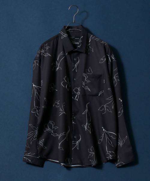 ANPAS（アンパス）の「Georgette Total Pattern Print Oversize Thickness Shirt/ジョーゼット 総柄プリント オーバーサイズ とろみシャツ（シャツ/ブラウス・メンズ・ホワイト/チャコールグレー/ブラック/ブラウン/ブルー/グリーン/アイボリー/ブラック系その他/ブラウン系その他・M/L）」の5枚目の写真