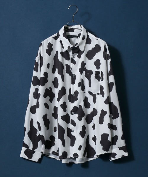 ANPAS（アンパス）の「Georgette Total Pattern Print Oversize Thickness Shirt/ジョーゼット 総柄プリント オーバーサイズ とろみシャツ（シャツ/ブラウス・メンズ・ホワイト/チャコールグレー/ブラック/ブラウン/ブルー/グリーン/アイボリー/ブラック系その他/ブラウン系その他・M/L）」の2枚目の写真