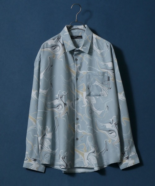 ANPAS（アンパス）の「Georgette Total Pattern Print Oversize Thickness Shirt/ジョーゼット 総柄プリント オーバーサイズ とろみシャツ（シャツ/ブラウス・メンズ・ホワイト/チャコールグレー/ブラック/ブラウン/ブルー/グリーン/アイボリー/ブラック系その他/ブラウン系その他・M/L）」の9枚目の写真
