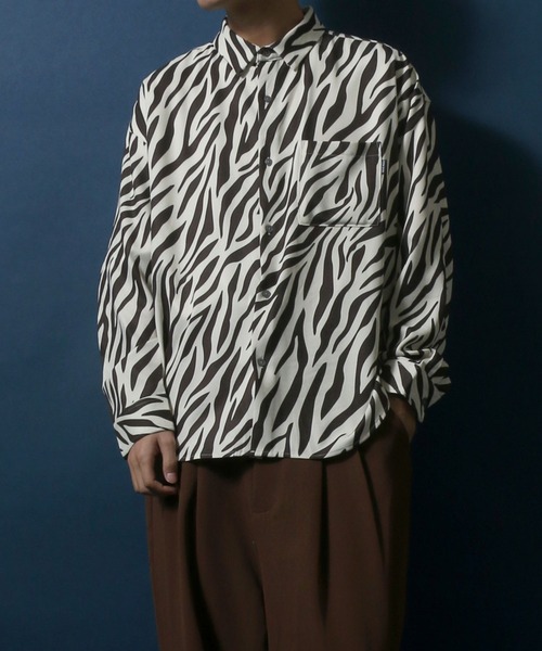 ANPAS（アンパス）の「Georgette Total Pattern Print Oversize Thickness Shirt/ジョーゼット 総柄プリント オーバーサイズ とろみシャツ（シャツ/ブラウス・メンズ・ホワイト/チャコールグレー/ブラック/ブラウン/ブルー/グリーン/アイボリー/ブラック系その他/ブラウン系その他・M/L）」の17枚目の写真