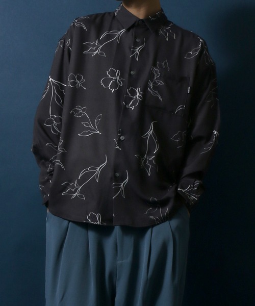 ANPAS（アンパス）の「Georgette Total Pattern Print Oversize Thickness Shirt/ジョーゼット 総柄プリント オーバーサイズ とろみシャツ（シャツ/ブラウス・メンズ・ホワイト/チャコールグレー/ブラック/ブラウン/ブルー/グリーン/アイボリー/ブラック系その他/ブラウン系その他・M/L）」の15枚目の写真