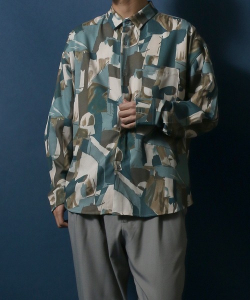 ANPAS（アンパス）の「Georgette Total Pattern Print Oversize Thickness Shirt/ジョーゼット 総柄プリント オーバーサイズ とろみシャツ（シャツ/ブラウス・メンズ・ホワイト/チャコールグレー/ブラック/ブラウン/ブルー/グリーン/アイボリー/ブラック系その他/ブラウン系その他・M/L）」の12枚目の写真