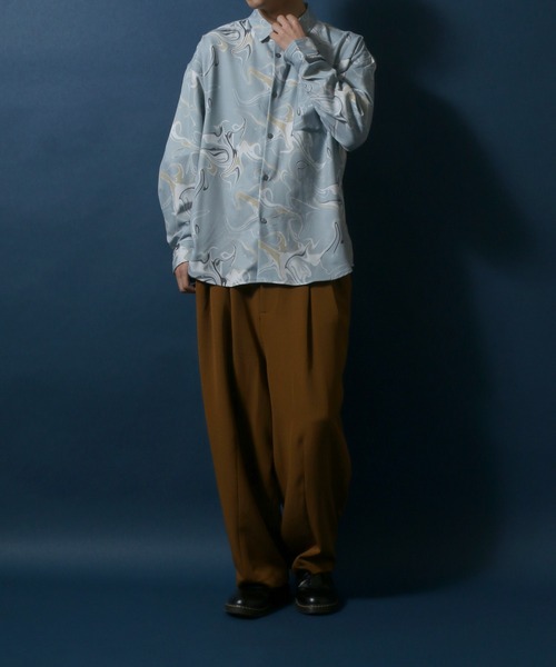 ANPAS（アンパス）の「Georgette Total Pattern Print Oversize Thickness Shirt/ジョーゼット 総柄プリント オーバーサイズ とろみシャツ（シャツ/ブラウス・メンズ・ホワイト/チャコールグレー/ブラック/ブラウン/ブルー/グリーン/アイボリー/ブラック系その他/ブラウン系その他・M/L）」の19枚目の写真