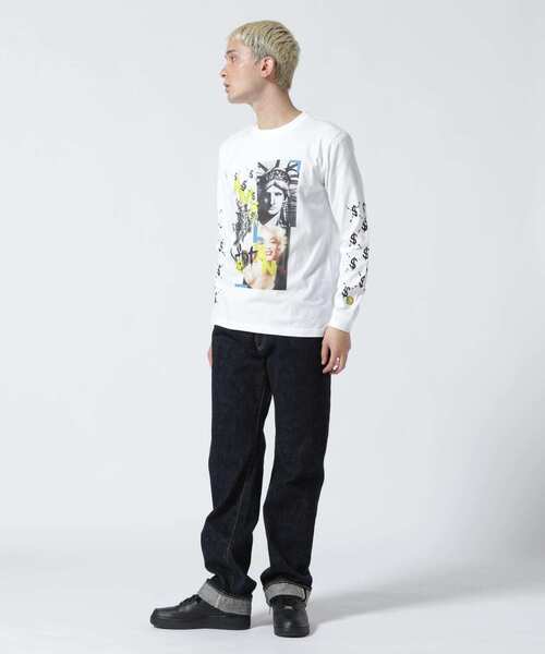 STUD MUFFIN（スタッドマフィン）の「STUD MUFFIN/スタッドマフィン/NYドル コラージュ ロングスリーブTシャツ（Tシャツ/カットソー・メンズ・ホワイト/ブラック・2/3/4）」の2枚目の写真