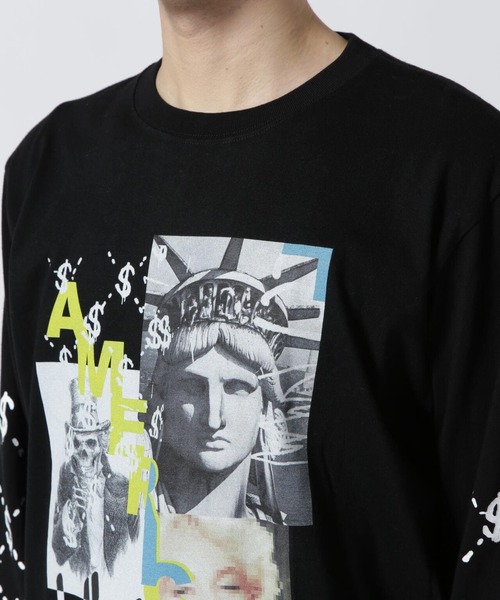 STUD MUFFIN（スタッドマフィン）の「STUD MUFFIN/スタッドマフィン/NYドル コラージュ ロングスリーブTシャツ（Tシャツ/カットソー・メンズ・ホワイト/ブラック・2/3/4）」の6枚目の写真