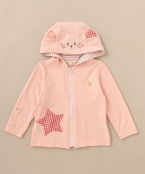 baby cheer（ベイビーチアー）の「ねこUVパーカ（パーカー・キッズ・オフホワイト/ピンク・110cm/90cm/120cm/80ｃｍ/100cm）」の2枚目の写真