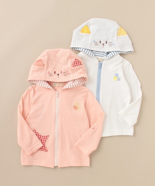 baby cheer（ベイビーチアー）の「ねこUVパーカ（パーカー・キッズ・オフホワイト/ピンク・110cm/90cm/120cm/80ｃｍ/100cm）」の14枚目の写真